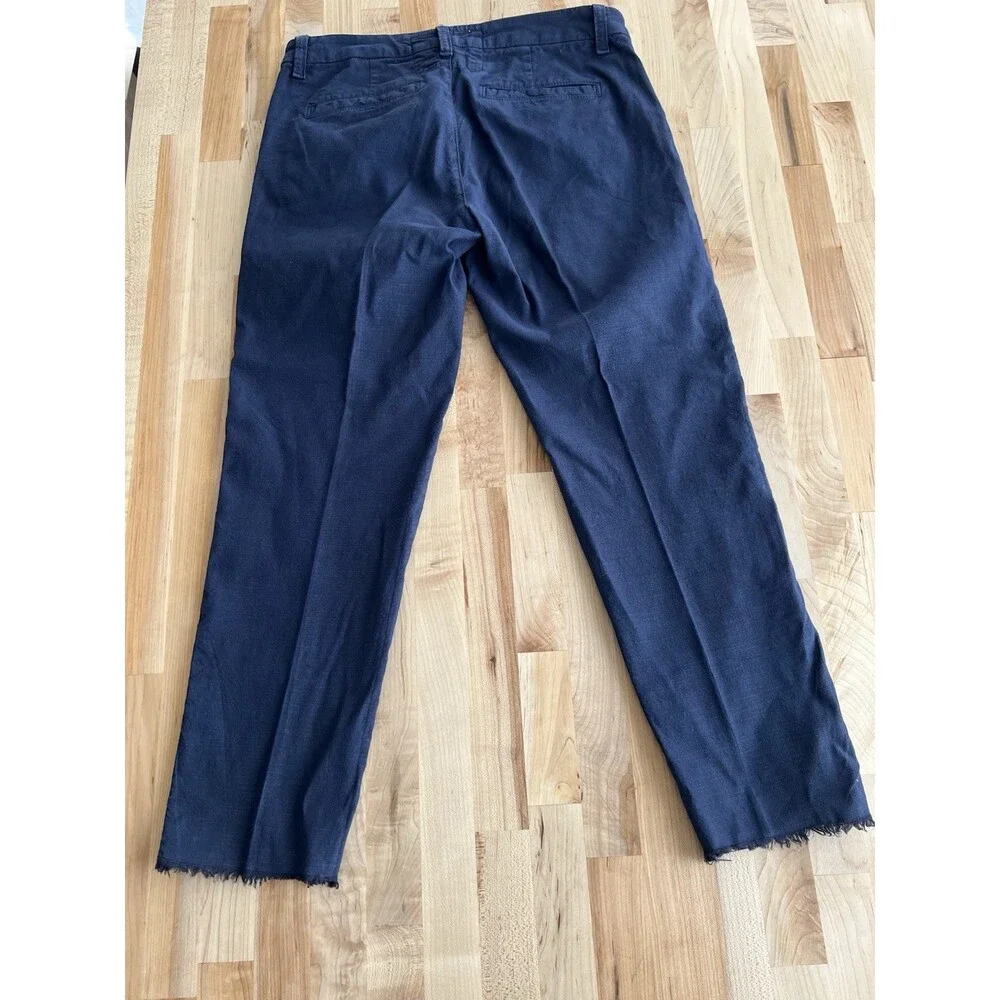Frank & Eileen Wicklow Pants Straight Cut Cropped Raw Hem Stretch Navy Size 2